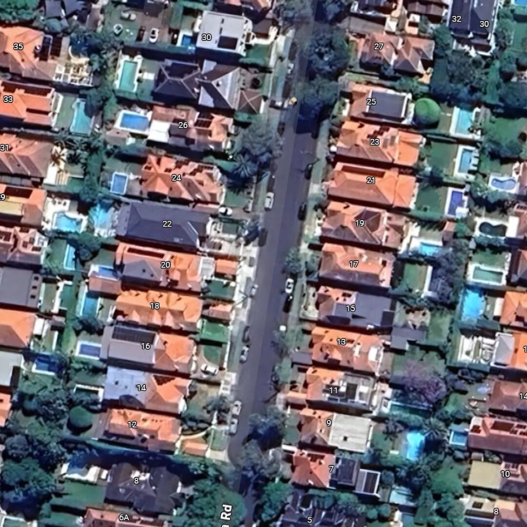 A Sydney suburb with backyard pools. When buying a house with a pool, having a pool when other neighbours do can add value.